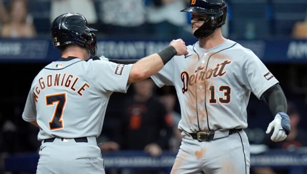 Tigers hit 5 home runs and hold off Rays 10-9 to halt skid behind Dingler, Carpenter and Greene