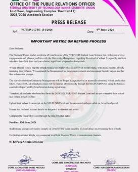 FUTMINNA SUG notice to Students on NELFUND Refund Process