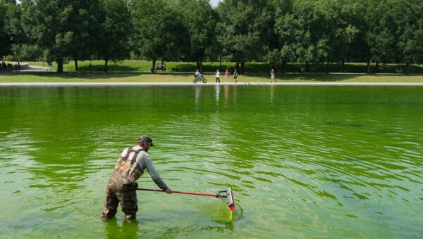 Algae has turned the Lincoln Memorial Reflecting Pool green again, days after its $14.8 million makeover. Take a look.