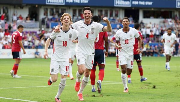 Watch: Arsenal’s Declan Rice fires England ahead vs Costa Rica after brilliant Anthony Gordon assist