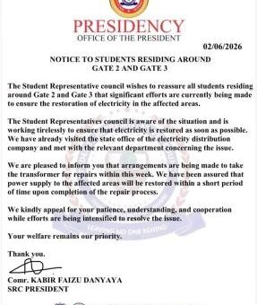 FUKASHERE SRC notice to students residing around Gate 2 & 3