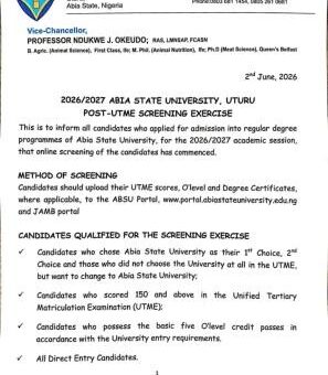 ABSU Post-UTME/DE 2026: Cut off mark, Eligibility and Registration Procedures