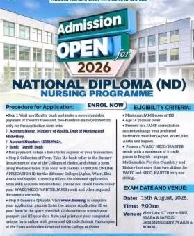 Delta State College of Nursing Sciences, Warri ND Nursing Admission form, 2026/2027