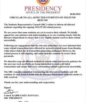 FUKASHERE SRC issues update to students regarding NELFUND refund