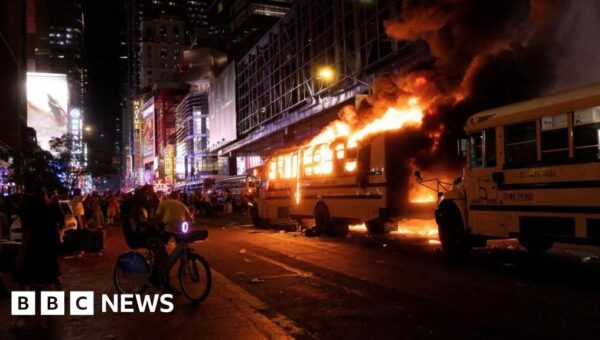 Teen shot and buses torched in Manhattan after historic NBA win for Knicks