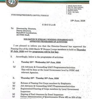 NYSC announces 2025 Batch B Stream I P. O.P Date