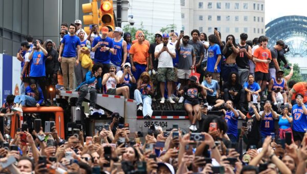 The Financial District turned orange and blue to celebrate the Knicks' first NBA championship in 53 years