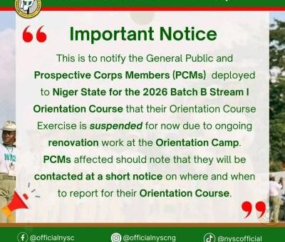 NYSC postpones 2026 Batch B Stream I Orientation Course in Niger State