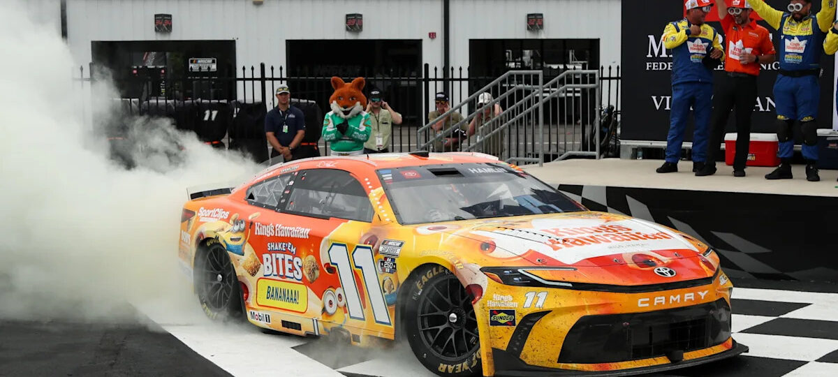 Denny Hamlin wins the NASCAR Cup race at Pocono for his third straight victory
