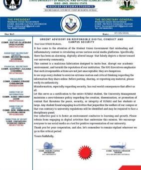 SUMAS SUG issues urgent advisory on responsible digital conduct and campus security