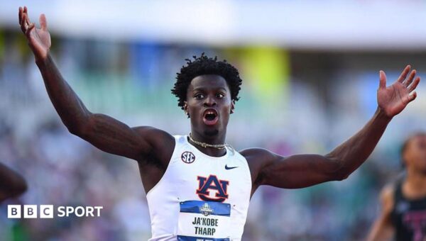 Tharp breaks 110m hurdles world record at US college championships