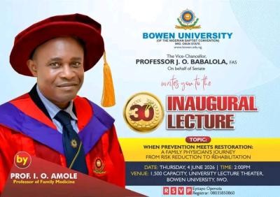 Bowen University announces 30th Inaugural Lecture