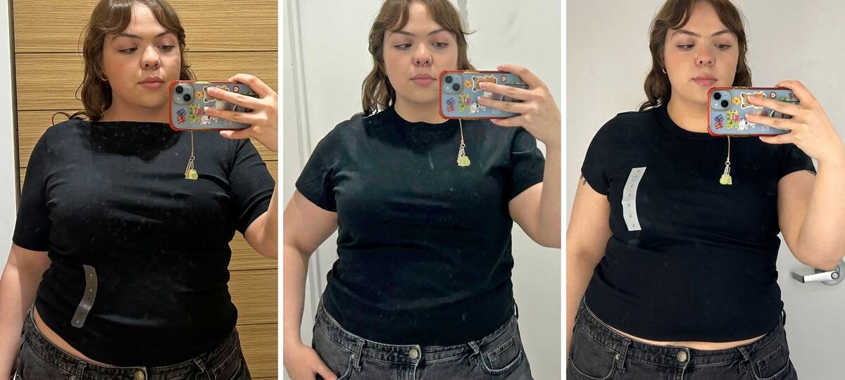 I tried on T-shirts at Gap, Banana Republic, and Old Navy. My favorite option was flattering and affordable.