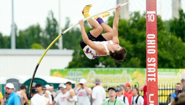 Bloom-Carroll's Dominic Knapp earns his gold medal in the pole vault