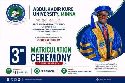 Abdulkadir University, Minna announces 3rd Matriculation Ceremony