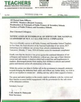 NUT directs Oyo Teachers to embark on indefinite strike