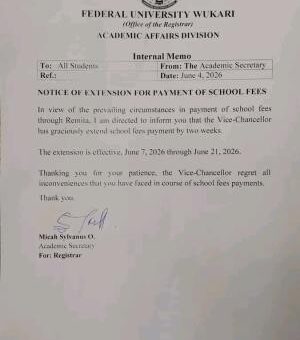 FUWUKARI further extends school fees payment deadline by two weeks