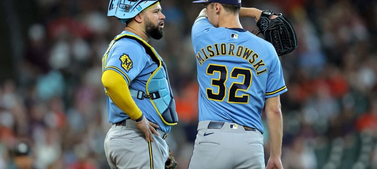 Brewers’ Jacob Misiorowski looked distraught after hitting a Rockies batter in the head with fastball