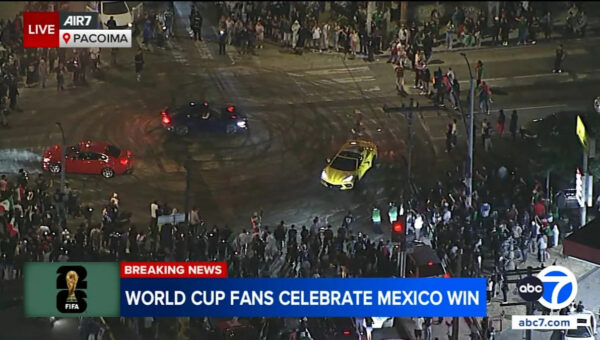 Chaotic street takeover breaks out in Pacoima after Mexico's World Cup win