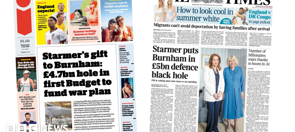 ‘Defence black hole’ and ‘Starmer’s gift to Burnham’