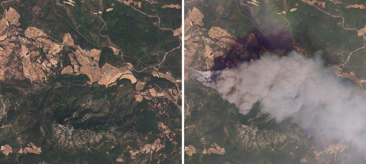Before-and-after satellite images show the staggering toll of France's worst wildfire season on record