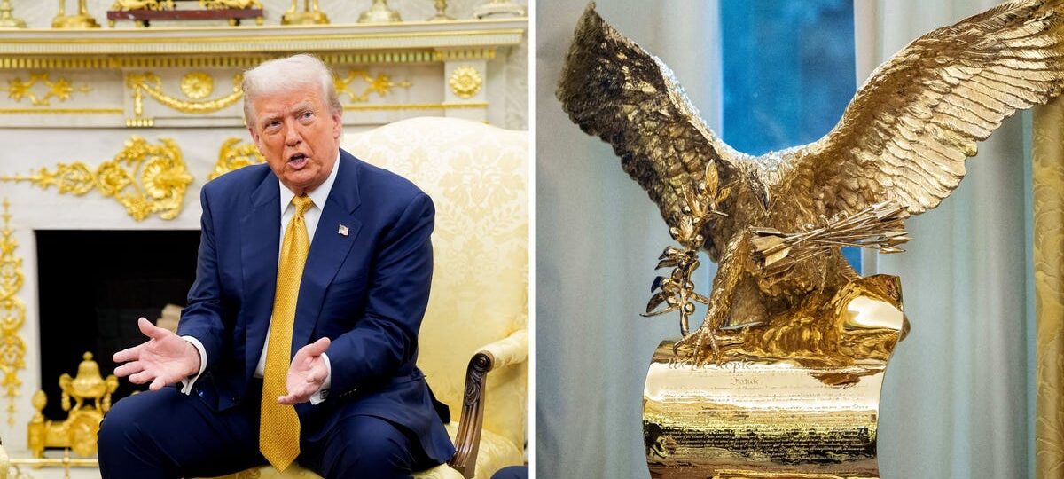 Gold sculptures, Rose Garden statues, and paintings of Trump: All of the new artwork Trump has added to the White House