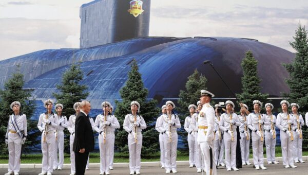 Russia replaced its once-grand Navy Day parade with a shipless event and a giant poster of a submarine