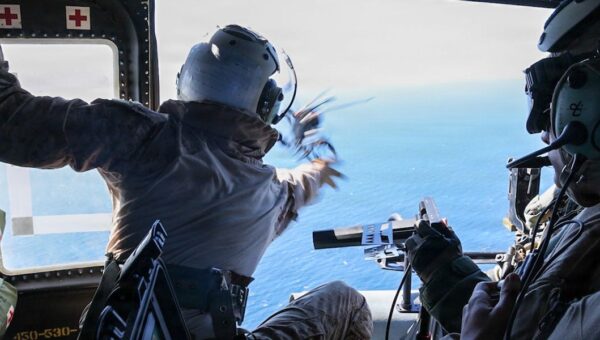 US Marines launched a drone from a moving helicopter to scout a ship for a special operations boarding team