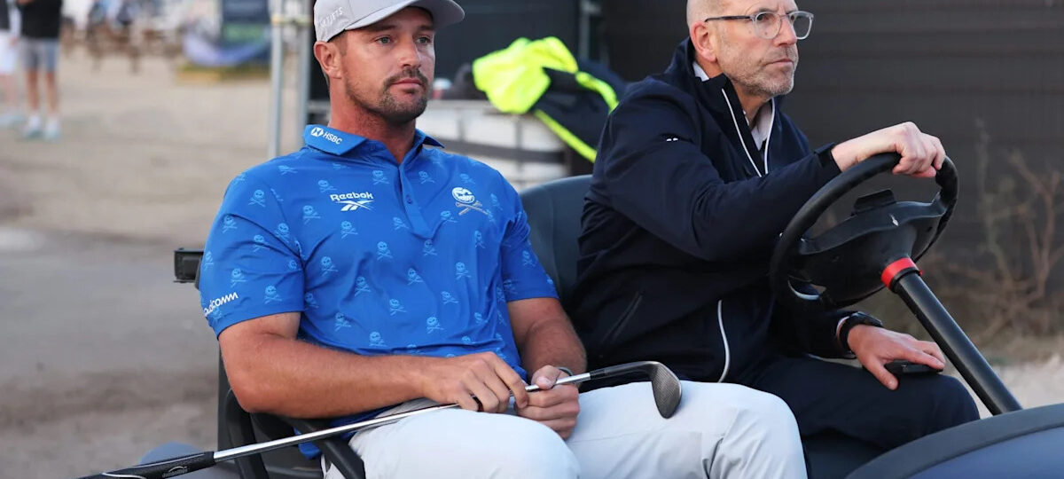 Sir Nick Faldo reacts to the decision to hand Bryson DeChambeau a penalty at The Open Championship