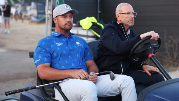 Sir Nick Faldo reacts to the decision to hand Bryson DeChambeau a penalty at The Open Championship