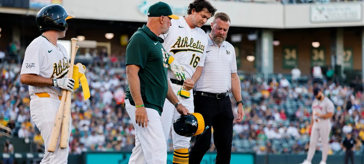 Athletics’ Nick Kurtz leaves game vs. Red Sox with bruised left forearm after HBP, getting MRI