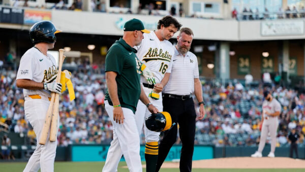 Athletics’ Nick Kurtz leaves game vs. Red Sox with bruised left forearm after HBP, getting MRI