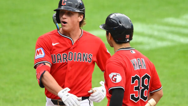 Guardians rookie Petey Halpin slapped Grant Fink after first home run