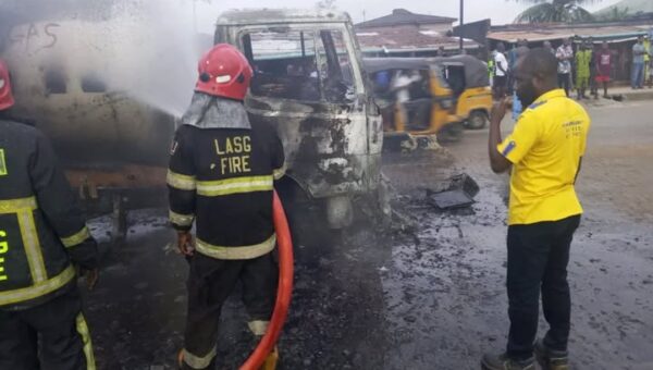 Gas-laden tanker catches fire as driver loses control in Lagos