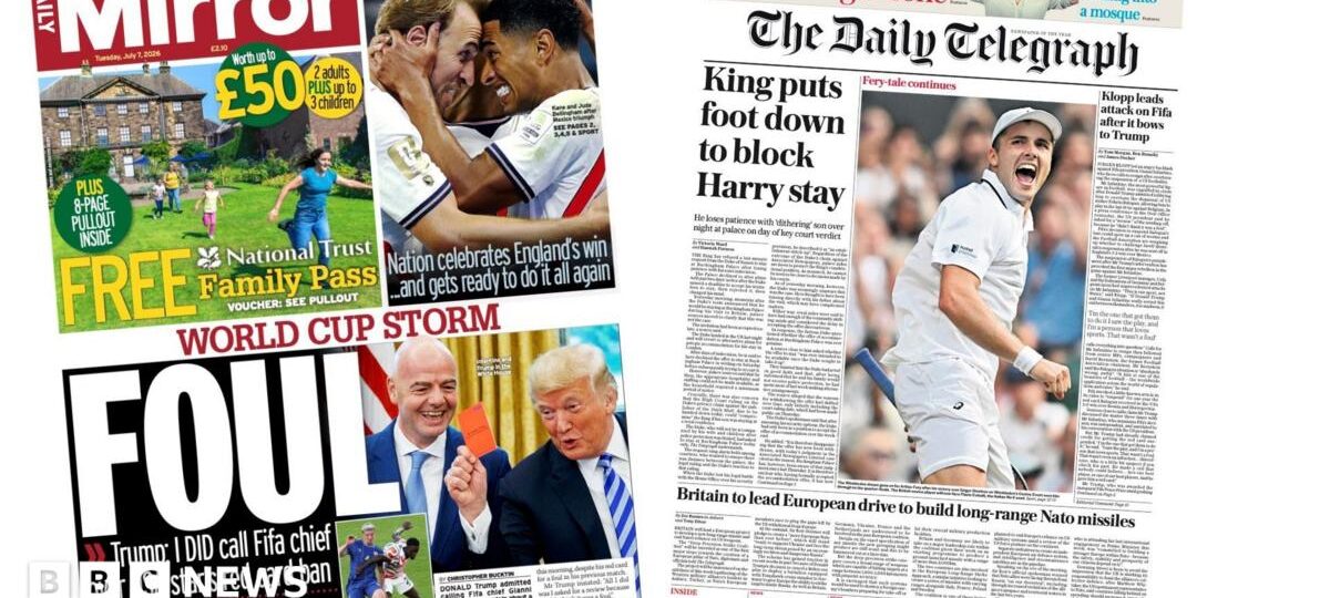 The Papers: 'World cup storm' and 'King puts foot down'
