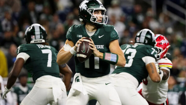 MSU football QB Alessio Milivojevic throws out first pitch at MLB game