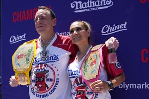 Joey Chestnut eats 66 hot dogs to again claim Mustard Belt at Nathan’s Famous contest