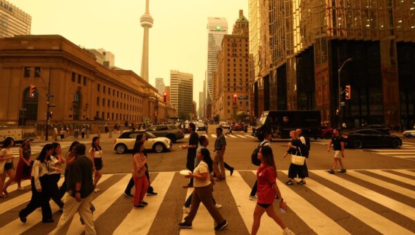 Canadian wildfires are shrouding US cities in smoke and yellow haze. See the eerie photos.