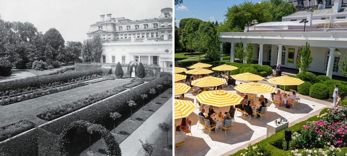 Donald Trump added a new statue to the White House Rose Garden. See how the space has changed over the years.