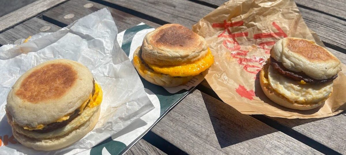 I tried breakfast sandwiches from Dunkin’, Starbucks, and Tim Hortons. My favorite tasted fresh and flavorful.