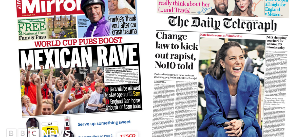 ‘World cup pubs boost’ and ‘Kate holds court’