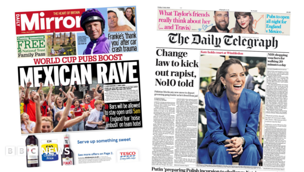 ‘World cup pubs boost’ and ‘Kate holds court’