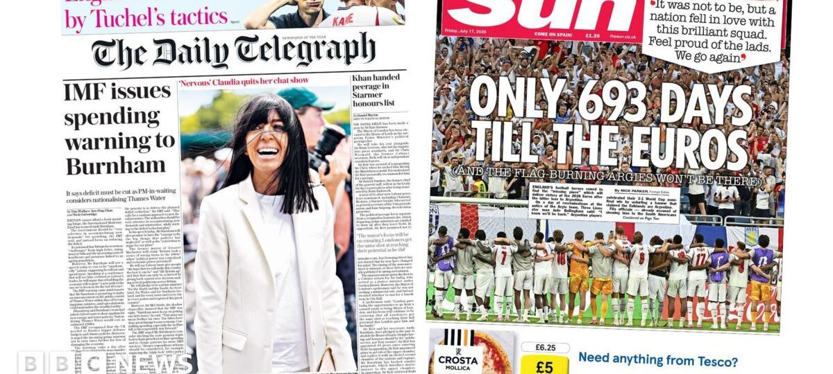 The Papers: 'Spending warning to Burnham' and 'Only 693 days till Euros'