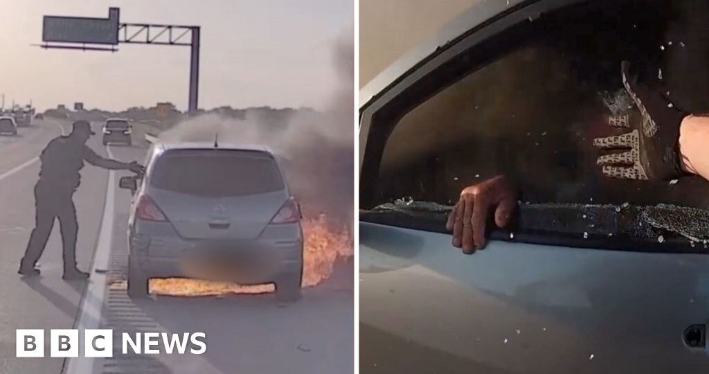 Watch Texas police officer pull man from burning car