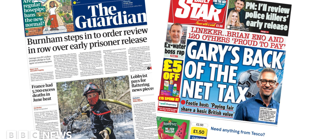The Papers: 'Row over early prison release' and 'Gary's back of the net tax'
