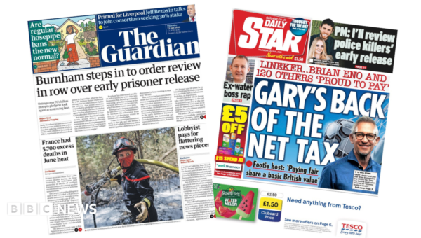 The Papers: ‘Row over early prison release’ and ‘Gary’s back of the net tax’