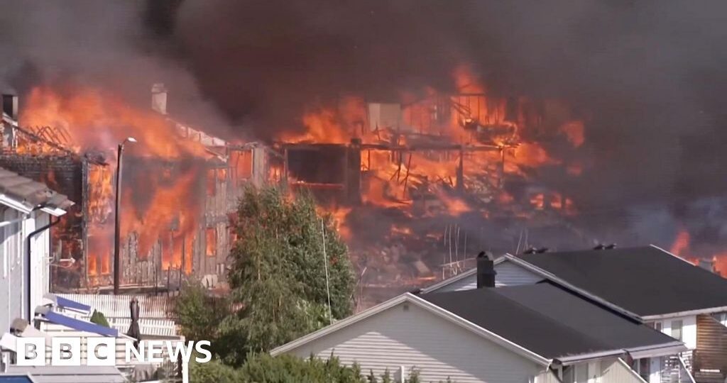 Watch: Helicopters dump water as huge Norway fire destroys homes