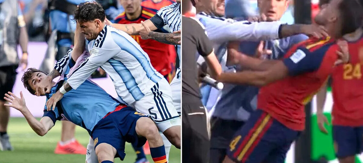 World Cup Final Ends in Brawl as Punches Are Thrown and Argentina Player Grabs Spanish Opponent by the Throat