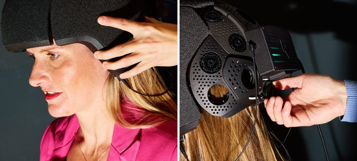 I tried on Bryan Johnson's brain helmet — it's a futuristic Apple Watch for your noggin