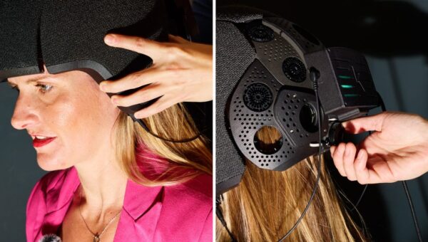 I tried on Bryan Johnson’s brain helmet — it’s a futuristic Apple Watch for your noggin